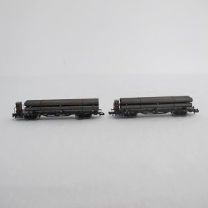 Car set with two platform cars, type SSw 07, each 4-axle, black, loaded with tubes (aged) - Image 6
