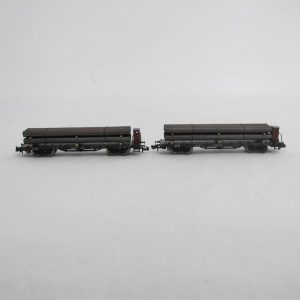 Car set with two platform cars, type SSw 07, each 4-axle, black, loaded with tubes (aged) - Image 8