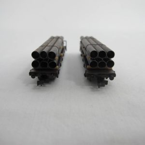 Car set with two platform cars, type SSw 07, each 4-axle, black, loaded with tubes (aged) - Image 9