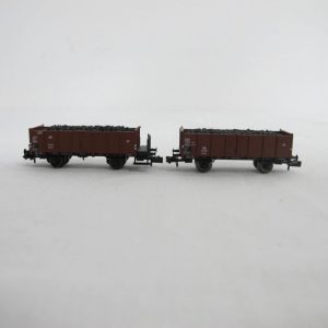 Wagon set, with two open goods wagons, type/model Om 12, each 2-axle, brown, load: real coal - Image 4
