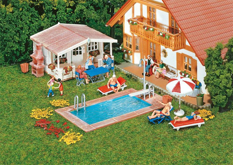 Swimming pool and garden shed