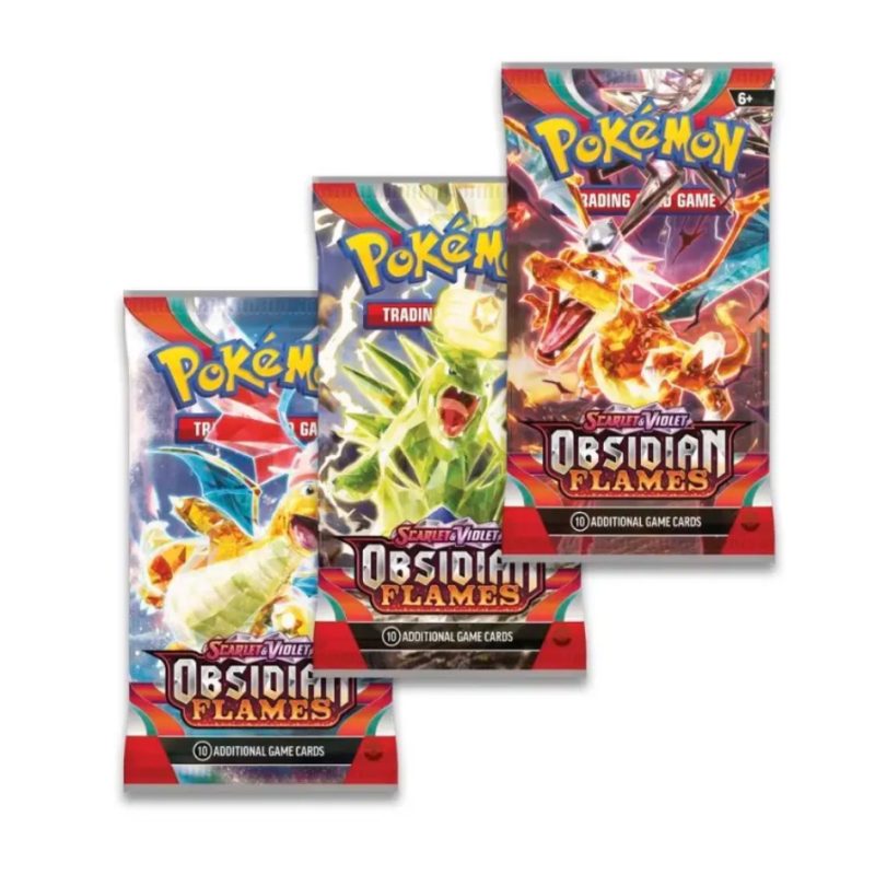 186-85378 Pokemon TCG: 3 Scalet & Violet Obsidan Flames Booster & Houndstone Card